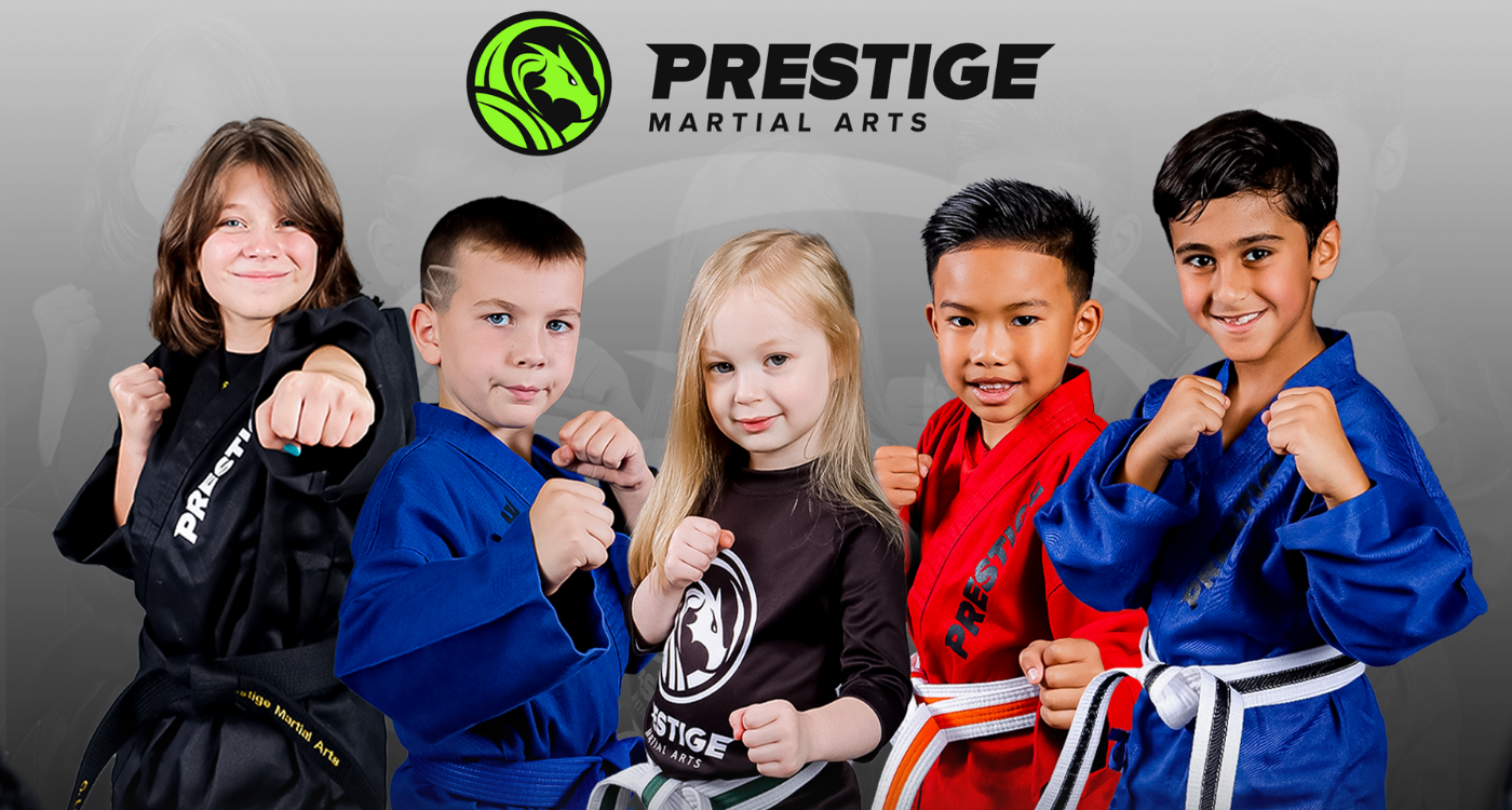 Prestige Martial Arts Biggest Large Prestige Martial Arts picture with many students posing in karate stances.